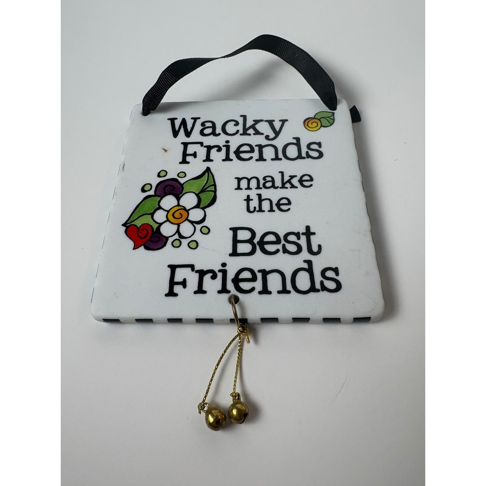 Suzy Toronto Wacky‎ Friends Ceramic Wall Plaque Hanging Tile with Bells 4x4
